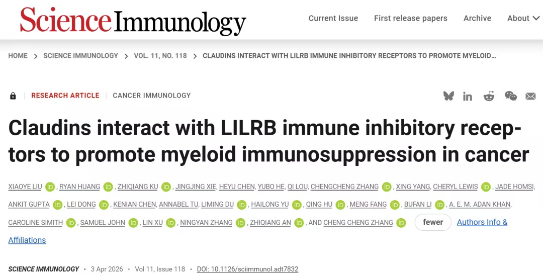 Science Subjournal: "Conspiracy" Between Tumor Cells and Immune Cells! Zhang Chengcheng’s Team Reveals a New Pathway by Which Tumors Hijack the Immune System via Their Own Adhesion Proteins