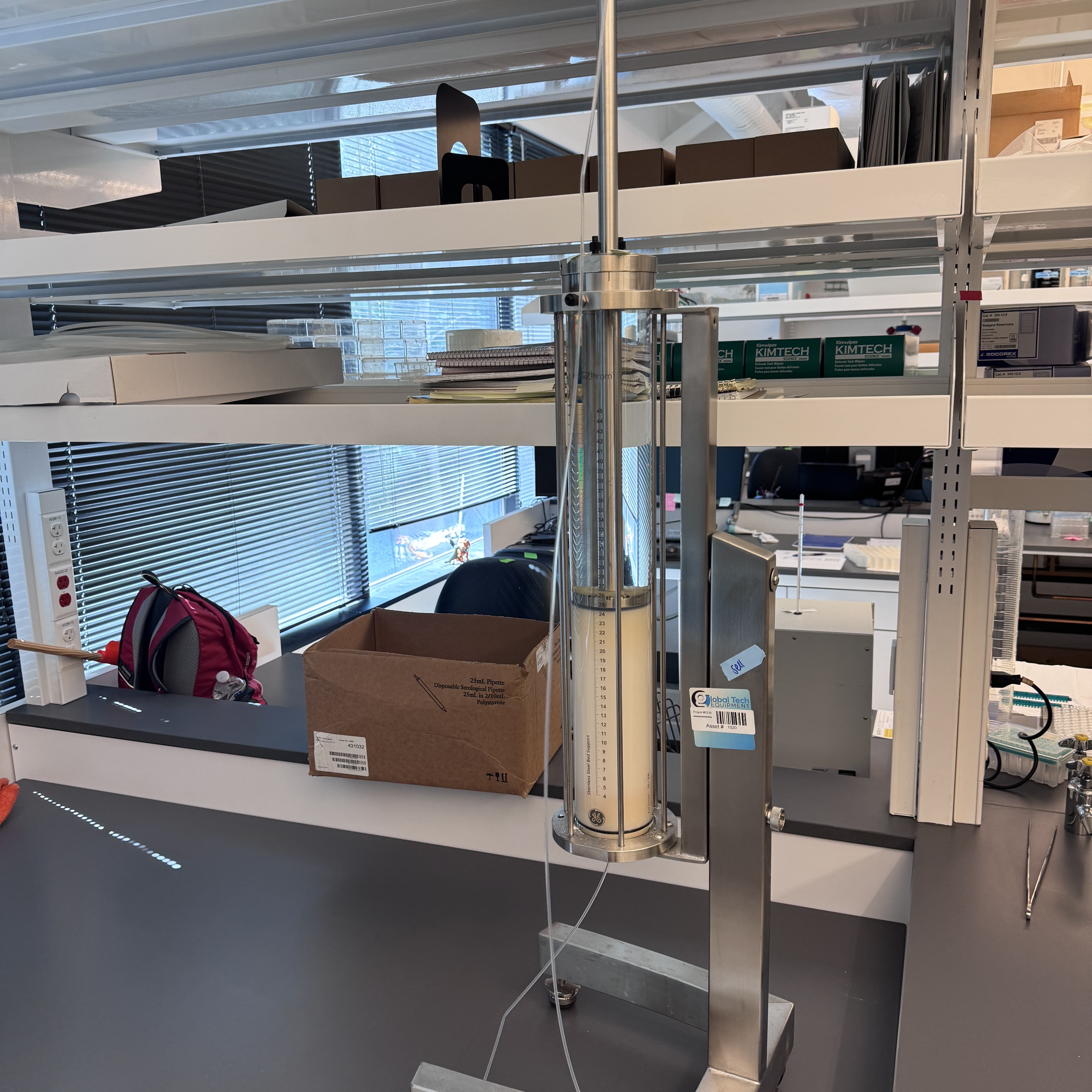 GE Axichrom 70/300 Chromatography Colum on stainless steel stand